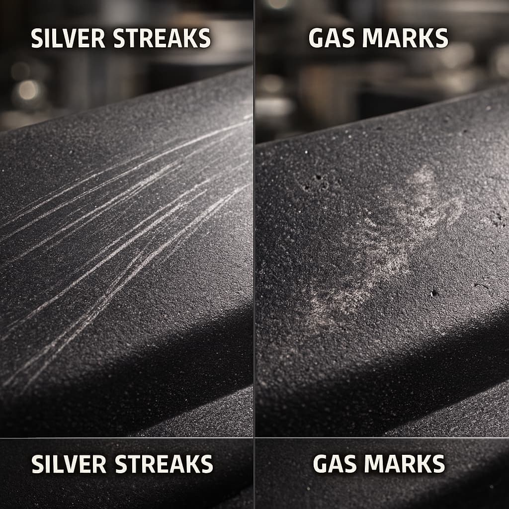 Анализ поверхностных дефектов нейлона, полученного методом литья под давлением: причины и решения проблем, связанных с серебристыми полосами, газовыми пятнами и усадочными прослойками.