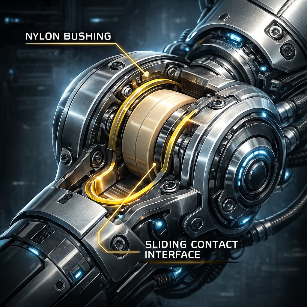 Анализ механизма применения высокоизносостойкого нейлона в шарнирах и скользящих элементах роботов.