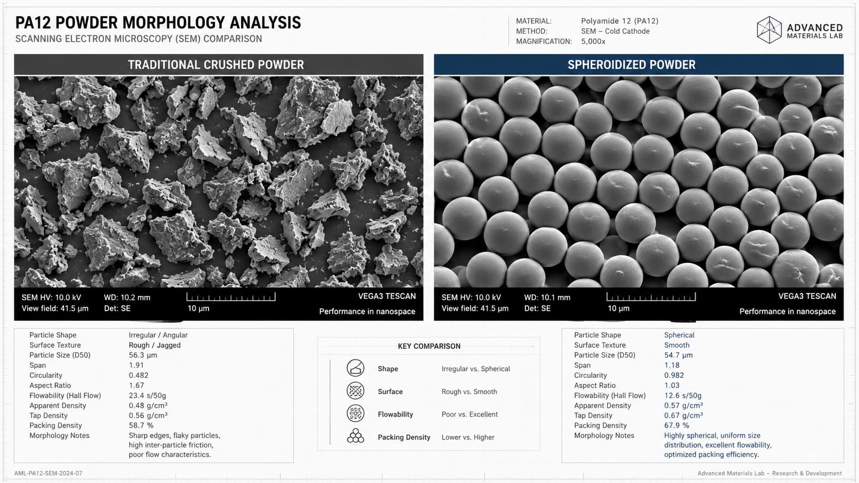 Scanning electron microscopy (SEM) analysis of PA12 polymer powder